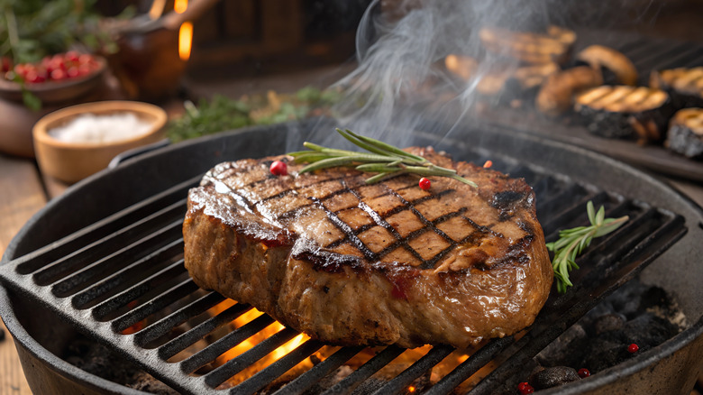 Wagyu beef short rib placed on hot grill