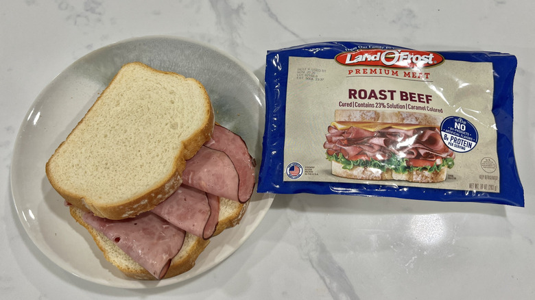 Land O'Frost Roast Beef on bread.