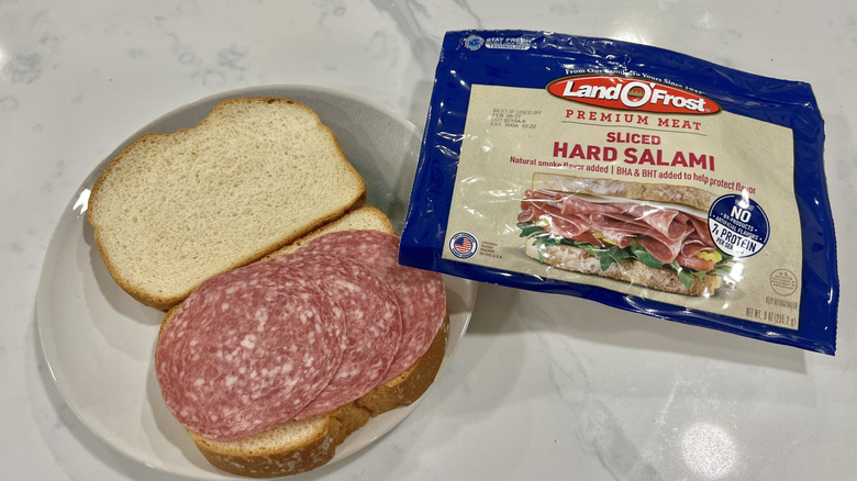 Land O'Frost Sliced Hard Salami on bread.