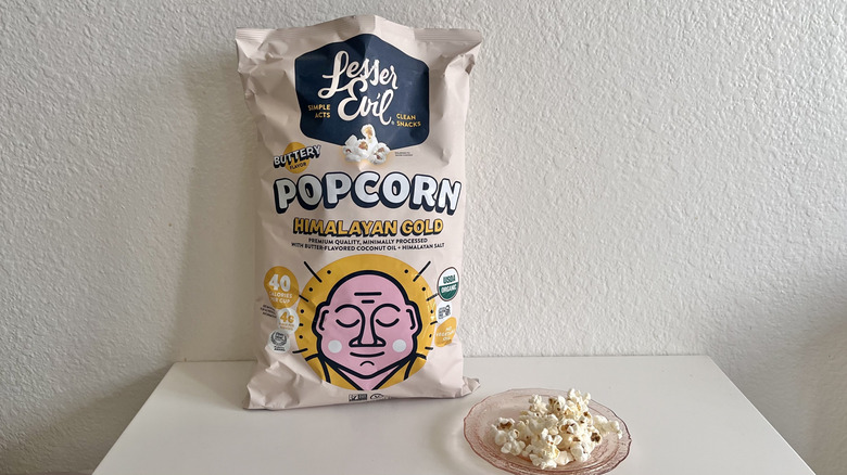 Himalayan Gold bag with some popcorn on a plate