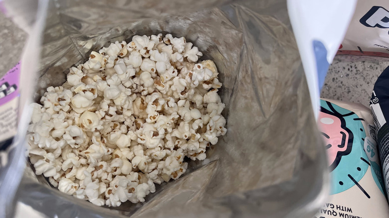 Inside a bag of LesserEvil popcorn
