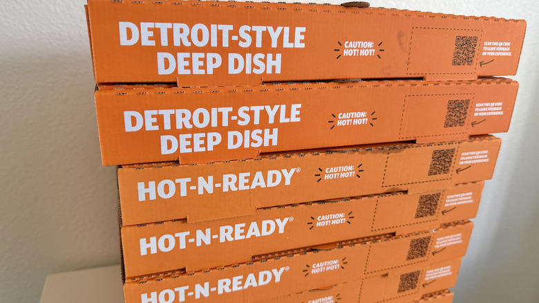 Close up of Little Caesars boxes
