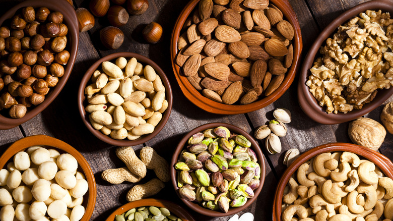 Aerial shot of various nut varieties