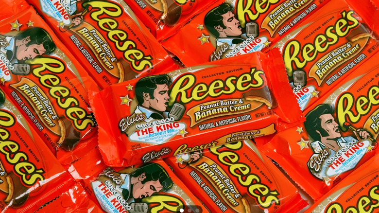 A pile of Reese's Peanut Butter & Banana Creme Cups