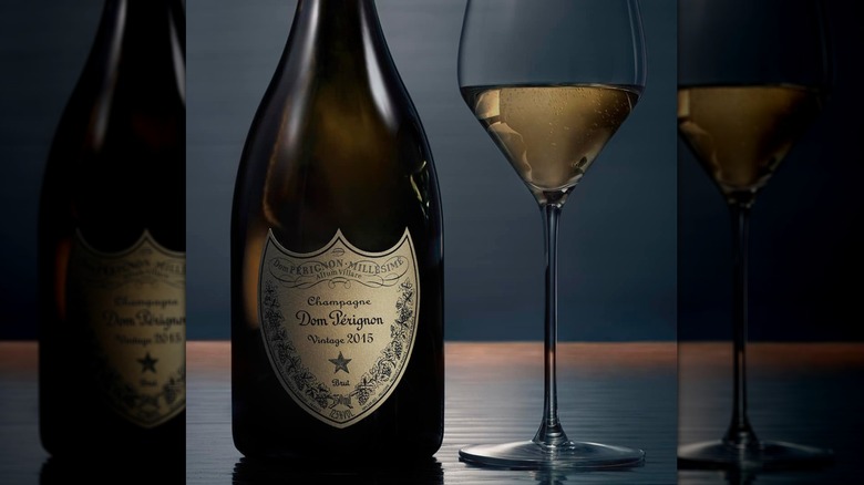 Bottle and glass of Dom Perignon