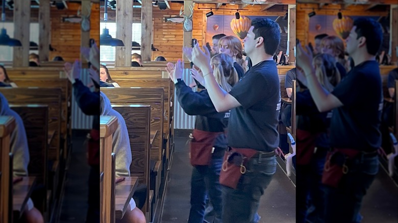 People line dancing at Texas Roadhouse