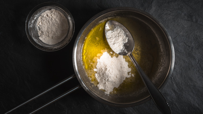 Flour and butter in a pan to make a roux