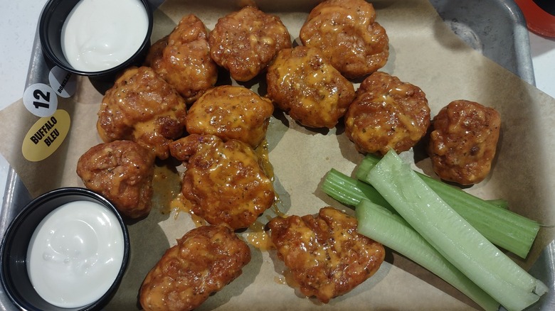 Boneless wings on tan paper from Buffalo Wild Wings