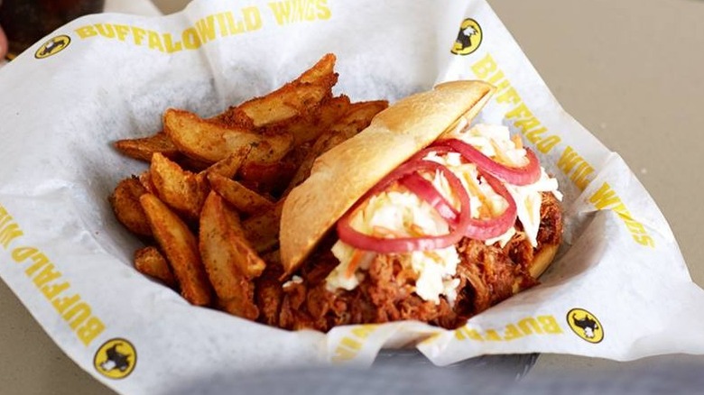Sandwich with potato wedges at Buffalo Wild Wings
