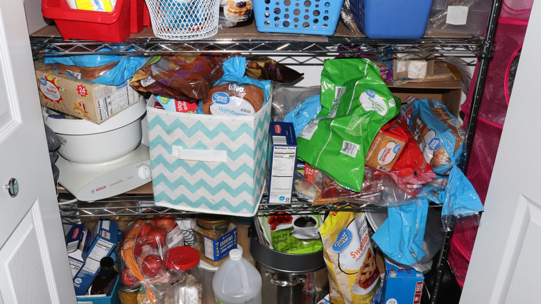 Close up of a messy pantry