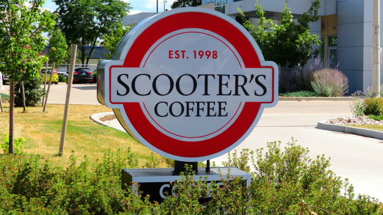 Circular sign for Scooter's Coffee in Colorado
