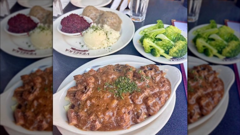 table filled with food from Veselka in NYC