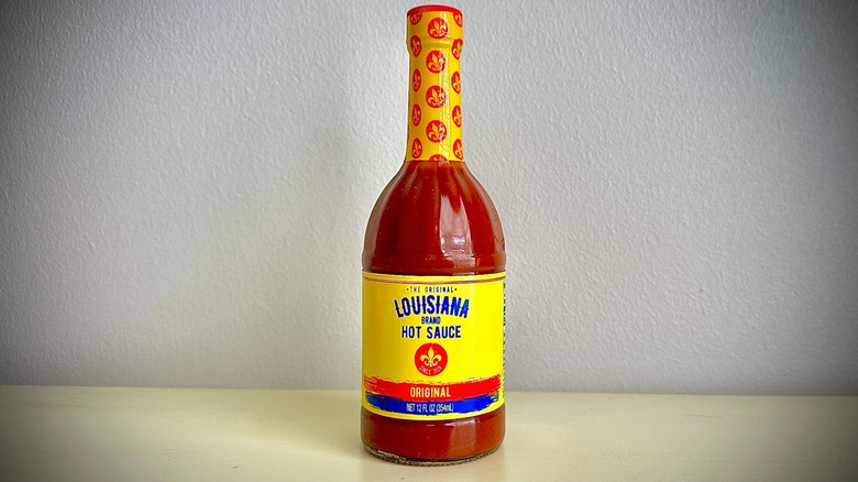An unopened bottle of Louisiana Hot Sauce