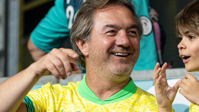 Close up of Joesley Batista watching a Brazil soccer match