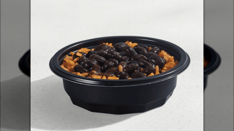 Taco Bell Black beans and rice in black bowl