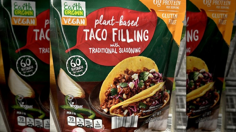 Mirrored image of Earth Grown plant-based taco filling in shopping cart