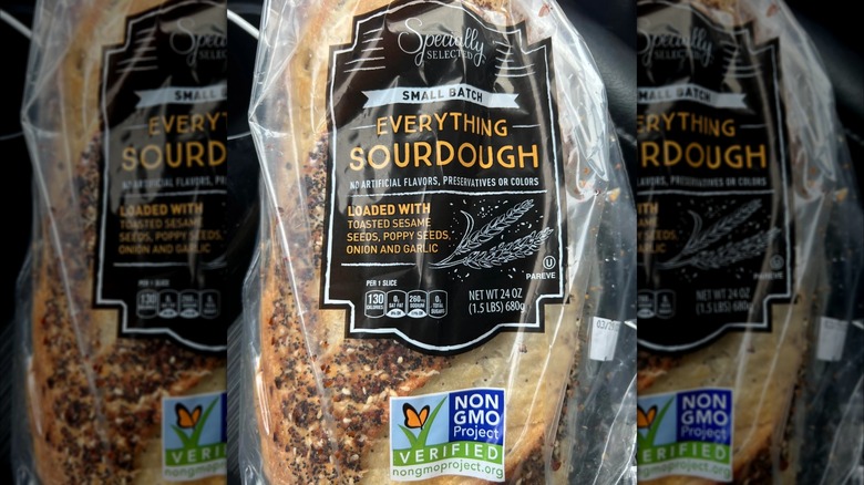 Mirrored image of Everything Sourdough loaf close up