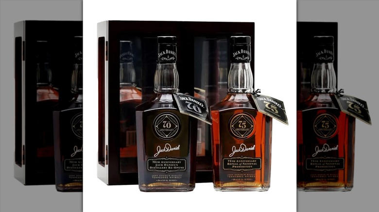 a bottle of Jack Daniel's Prohibition 70th & 75th Anniversary Set on a white background