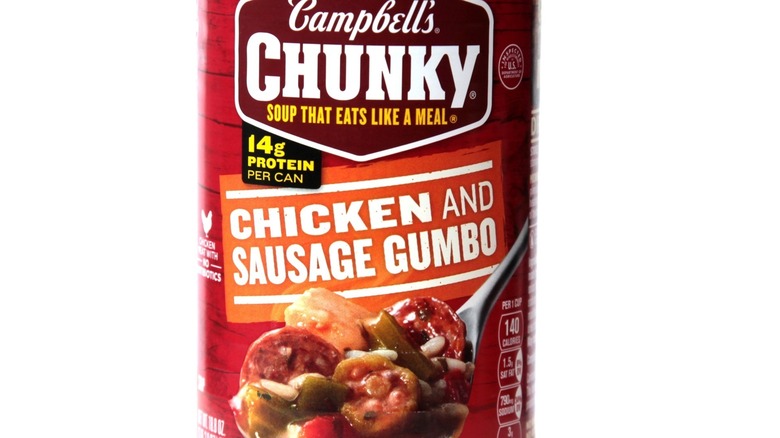 Can of Campbell's chicken and sausage gumbo