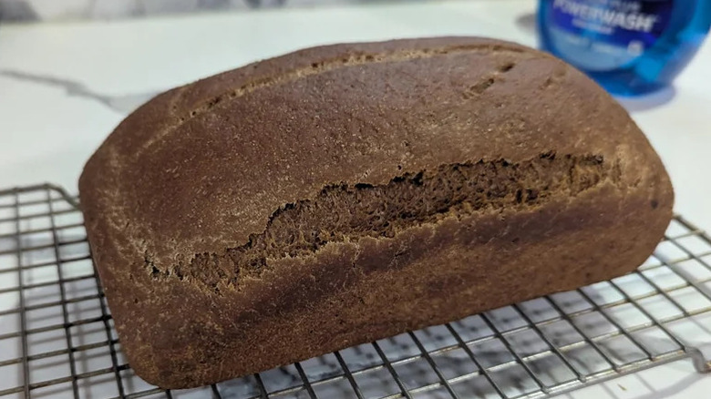 Anadama bread loaf on a grill
