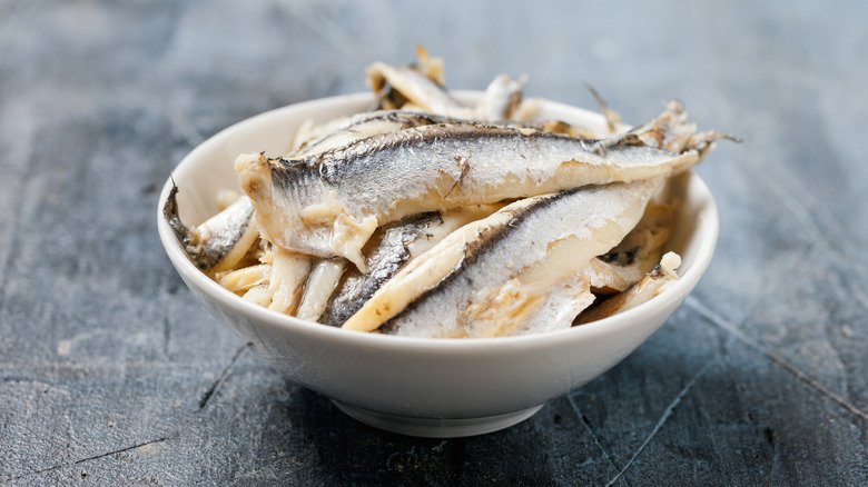 Small bowl of anchovies