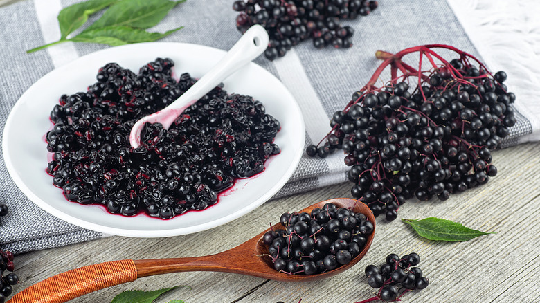 Bowl of ripe elderberries
