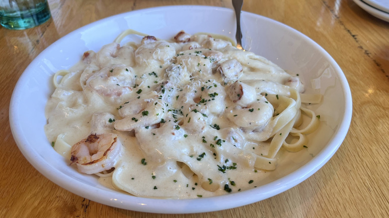 Seafood Alfredo in a dish