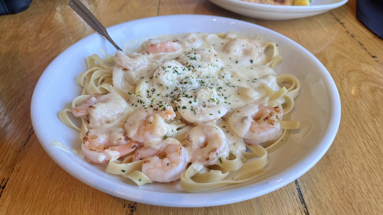 Shrimp Alfredo in a dish
