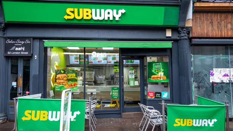 Outside a Subway sandwich shop