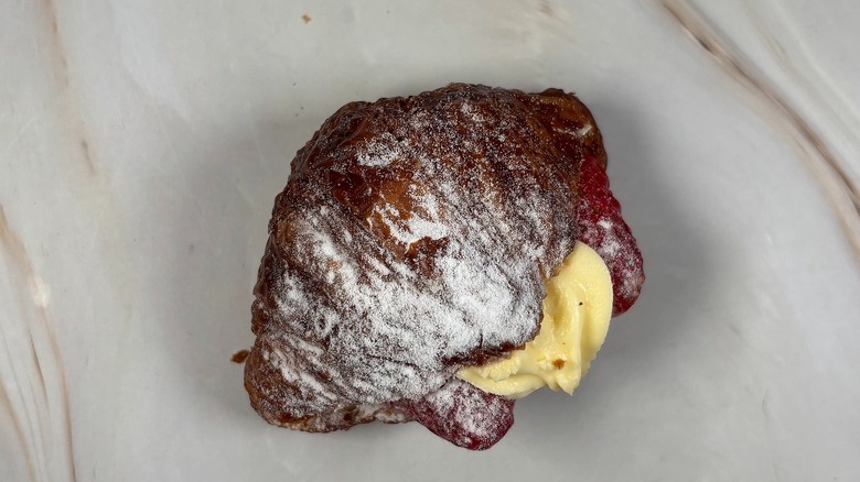 Top-down shot of mini strawberry lemon cream croissant from Paris Baguette