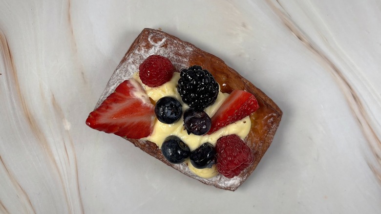 Top-down shot of very berry pastry from Paris Baguette
