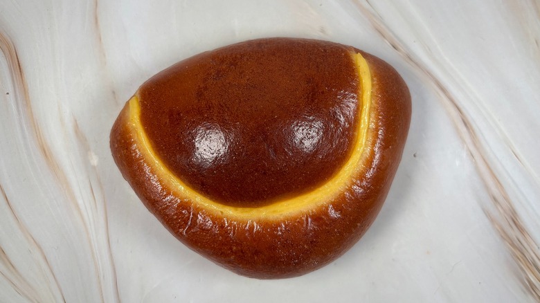 Top-down shot of choux cream bread from Paris Baguette