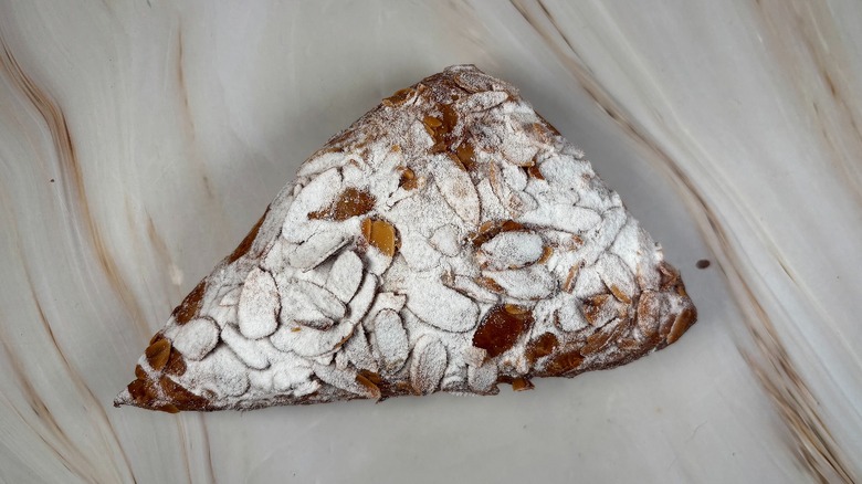 Top-down shot of almond pastry from Paris Baguette