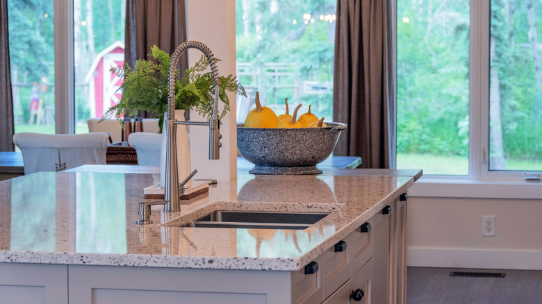 Quartz countertop on a kitchen island