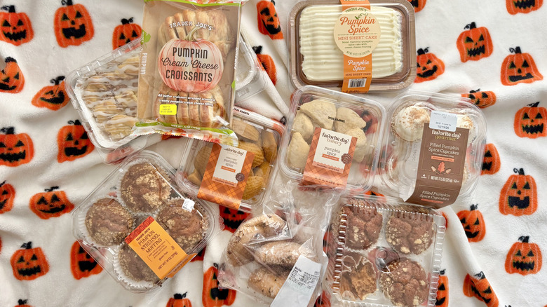 Various pumpkin bakery treats on a blanket