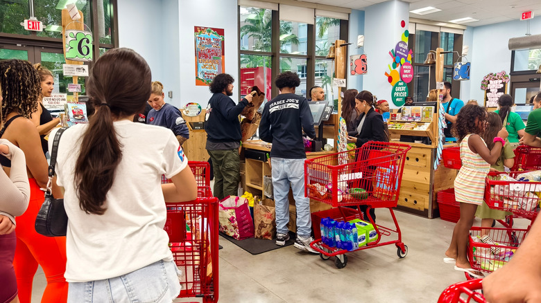 People checking out at Trader Joe's