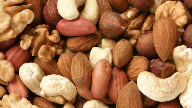 Aerial shot of a variety of nuts
