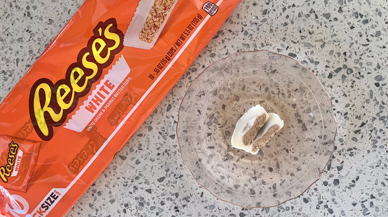 White crème Reese's cut in half