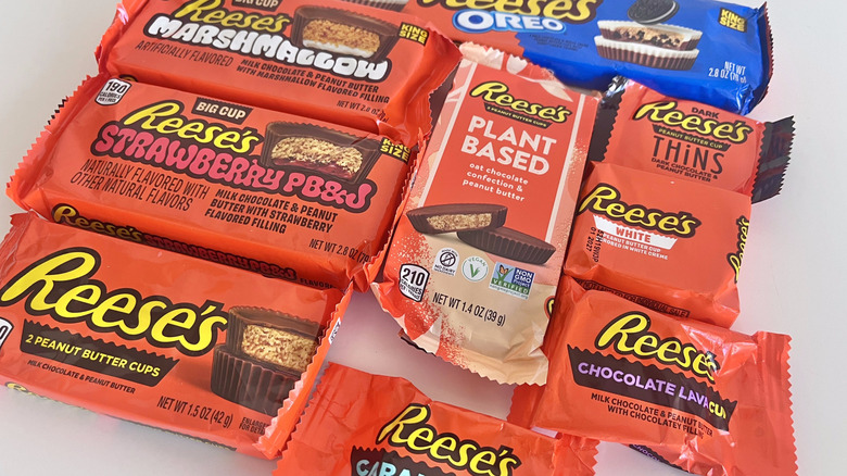 Close up image of various Reese's cup in their packaging