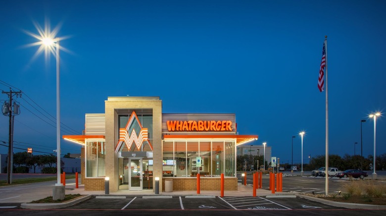 A Whataburger restaurant at night