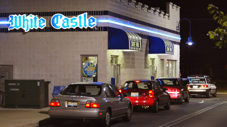 Cars lining at the drive-thru at White Castle
