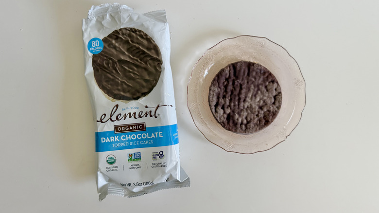 One chocolate Element rice cake on a plate