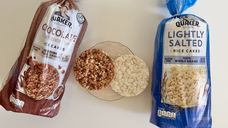 Quaker rice cake bags on a table
