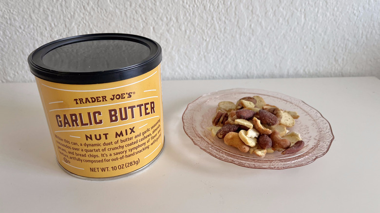 Garlic butter nut mix canister on a table