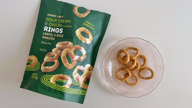 Sour cream and onion ring pieces on a small plate