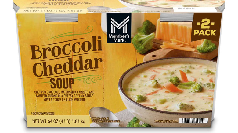 Member's Mark broccoli cheddar soup in packaging.