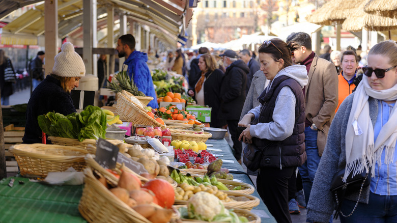 people shopping at French outdoor market