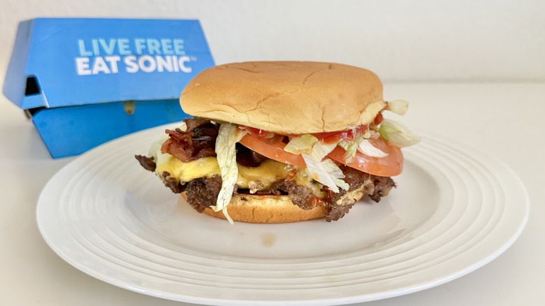 One All-American Bacon Sonic Smasher on a plate