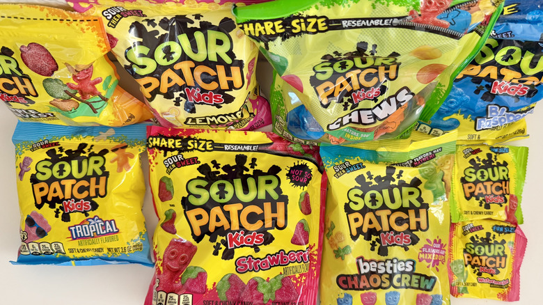 Top view of different Sour Patch Kids flavors