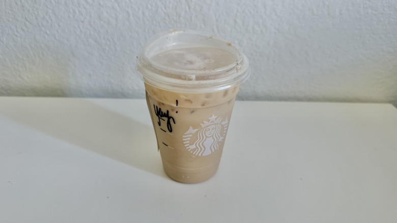 Iced Snickerdoodle Latte with "yay" written on the cup